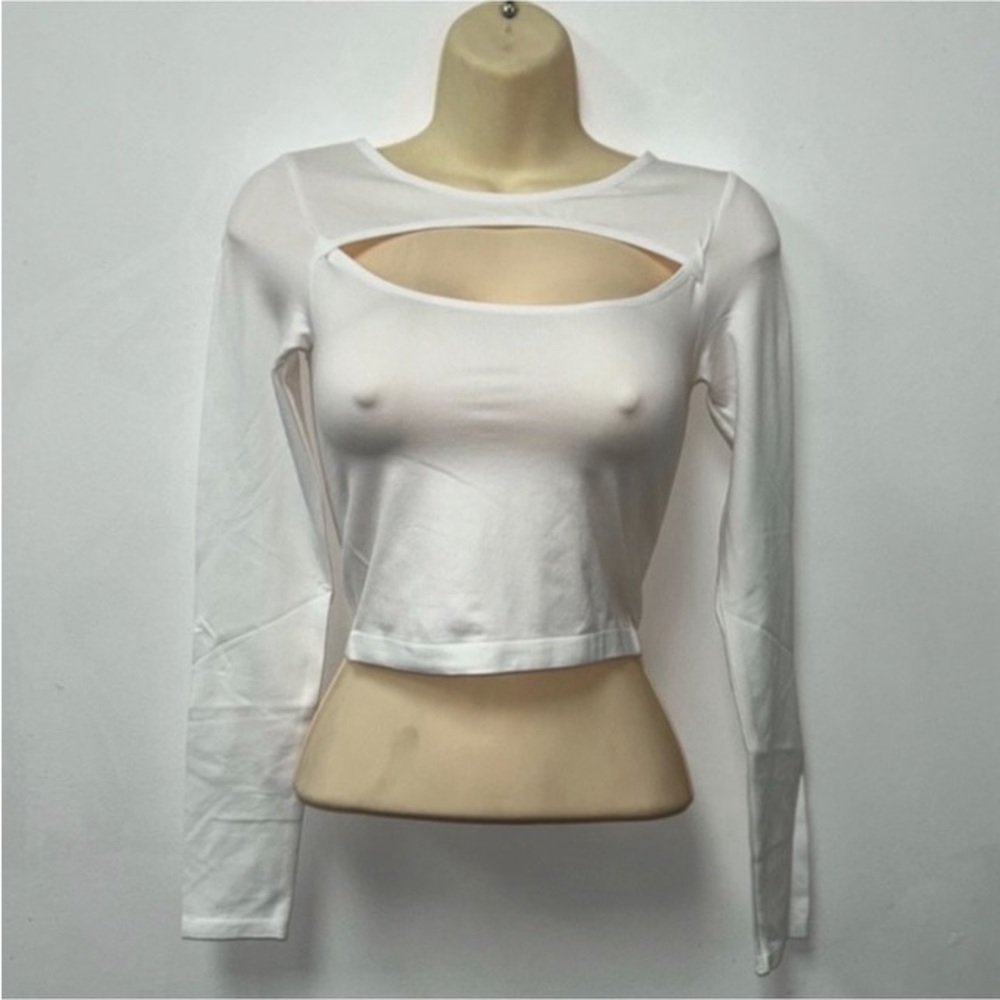 White Cutout Long Sleeve Top